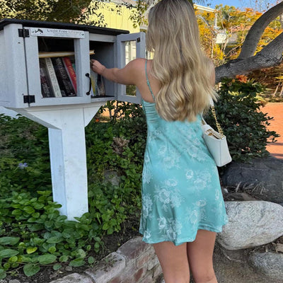 Blumenmuster Damen Mini Kleid mit Spaghetti-Träger - Evgenía