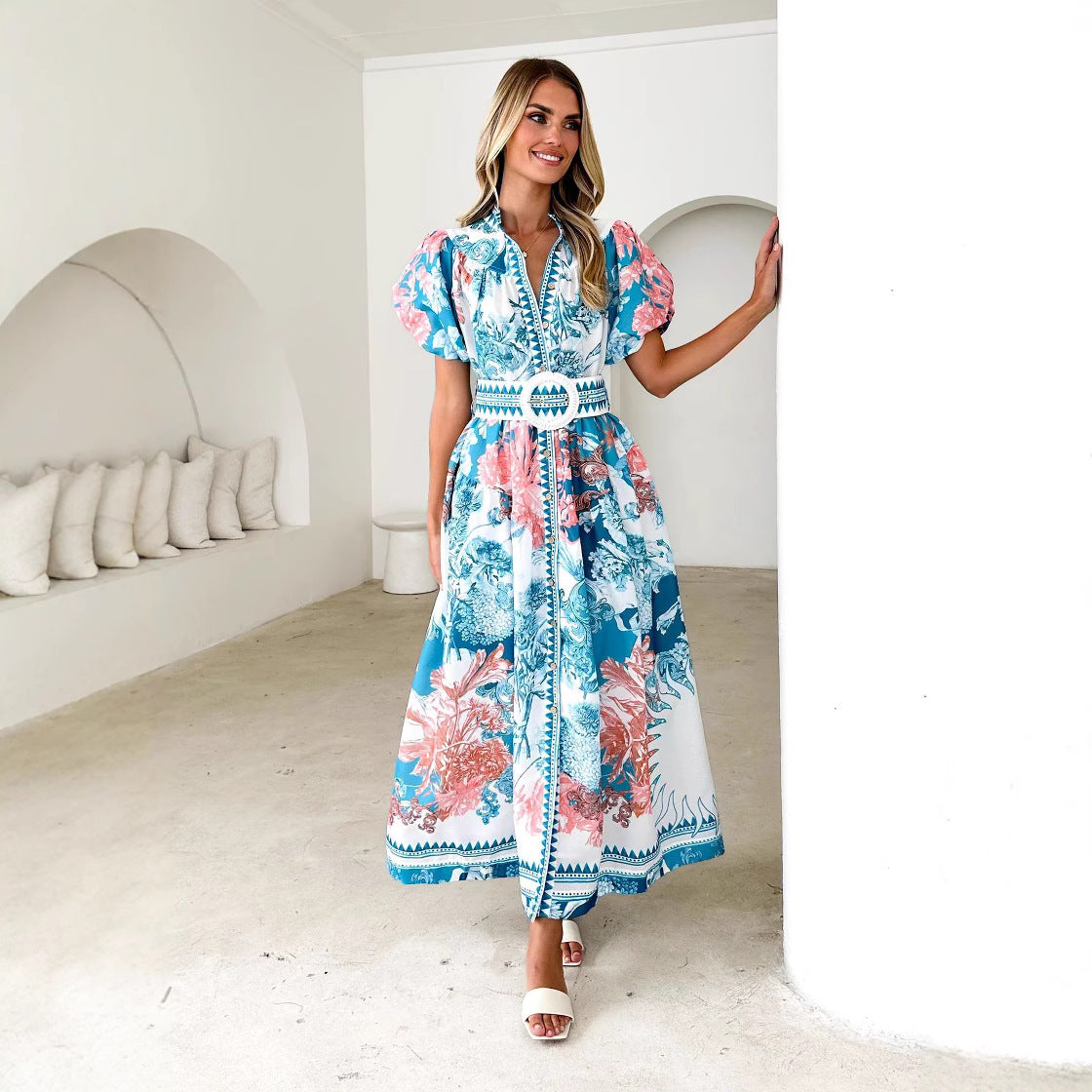 Alvine- Puffärmel Damen Maxikleid für Sommer