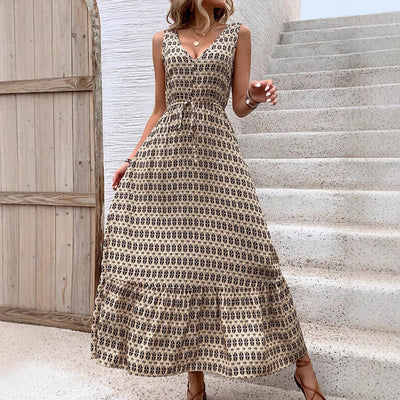 Damen Bohemian Print Sommer Midi Kleid - Árelía