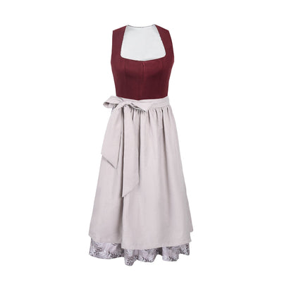 Oktoberfest Classic Wine Red Long Dirndl with Apron