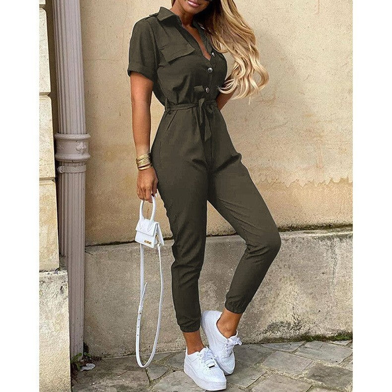 Raina Stilvoller Jumpsuit | Sommerlicher Cargo-Jumpsuit mit kurzen Ärmeln