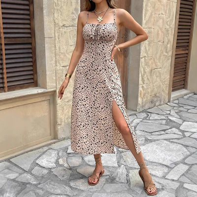 Rayka - Damen Midi Kleid - Slim Fit - Spaghetti-Träger für Sommer