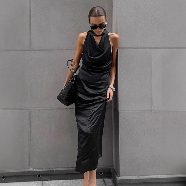 Damen Bodycon Midi Kleid Mit Halfterhals & Drapiertem Cowl-Ausschnitt - Kristíana