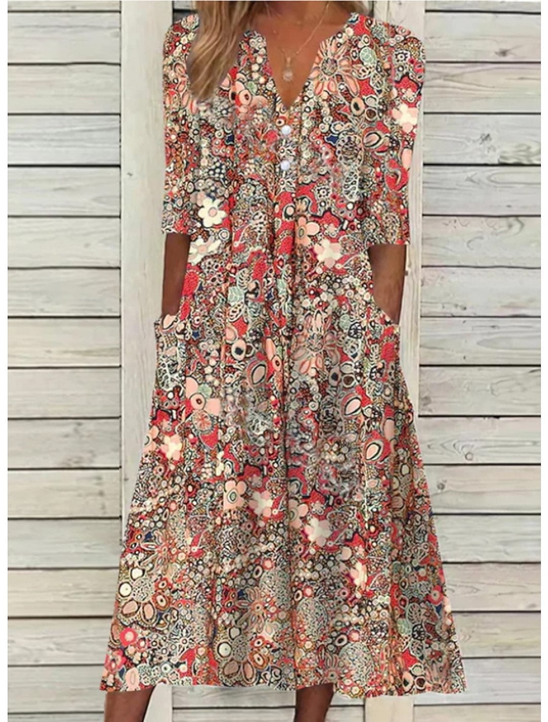Heidi-Mode | Blumen Midi Kleid mit Taschen