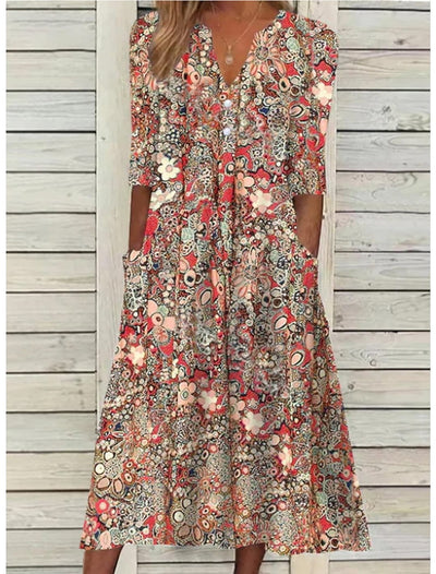 Heidi-Mode | Blumen Midi Kleid mit Taschen