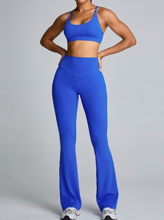 Blaue Yoga Leggings mit hohem Bund und Bauchkontrolle für Damen