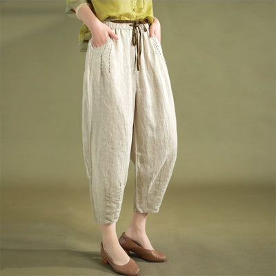 Classic Linen Loose Pants with Pocket