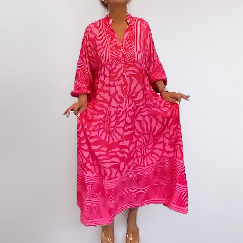 Lauritsen - Lockerer Midi Kleid Stil mit Knopffront und Rollärmeln für Damen