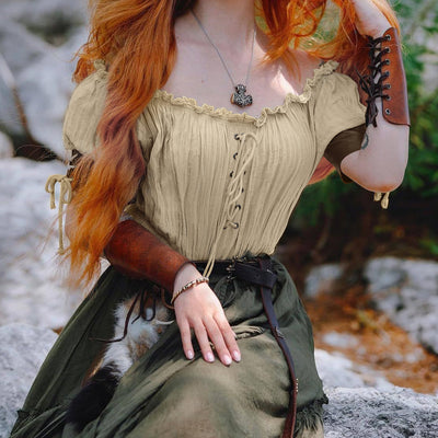 Renaissance Style Half Sleeve Lace-Up Blouse