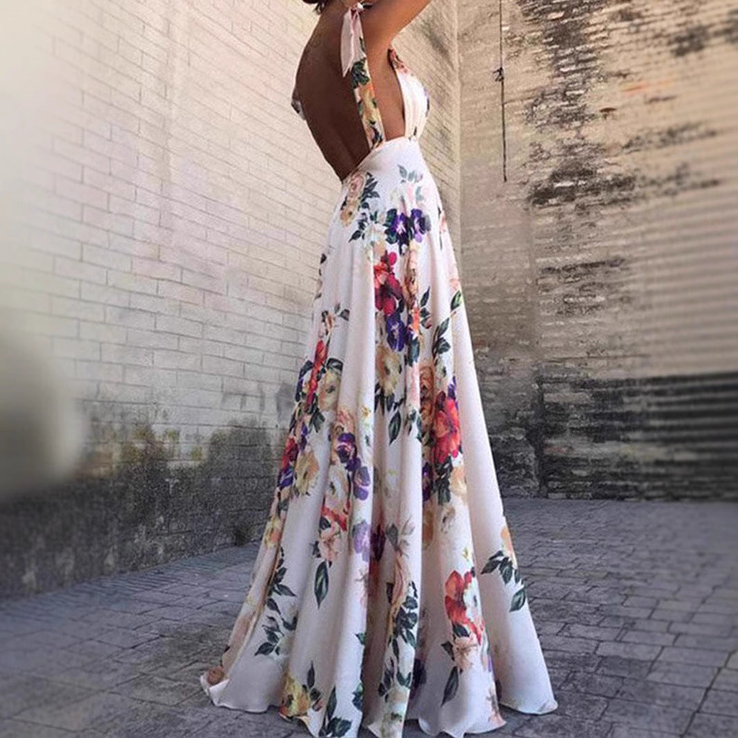 Flora – Damen Maxikleid mit Blumenmuster & Bindeträgern | Romantischer Sommer-Look für Gartenpartys & Urlaub