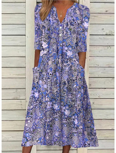Heidi-Mode | Blumen Midi Kleid mit Taschen
