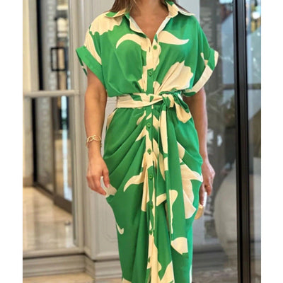 Zein - Kurzärmeliges Kleid mit hochtailliertem langem Rock