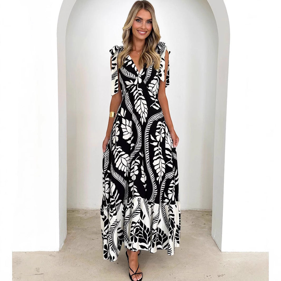 Ärmelos Damen Maxikleid Mit V-Ausschnitt und Krawattenschulter - Lóreley