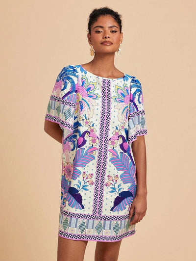 Lyra | Bedrucktes Kurzes Kleid mit Rundhalsausschnitt