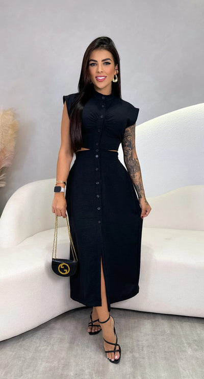 Mereta - Slim Fit Ärmellos Damen Midi Kleid mit Knopfdruck für Sommer