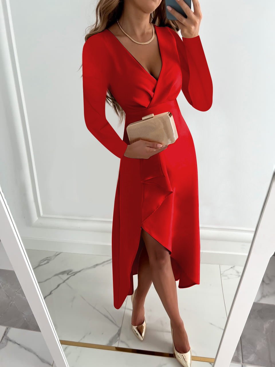 Heidi-Mode | Elegante Gefaltete Abendkleid Mit V-Ausschnitt