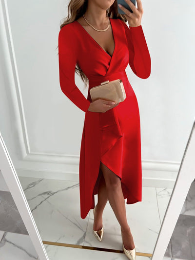 Heidi-Mode | Elegante Gefaltete Abendkleid Mit V-Ausschnitt