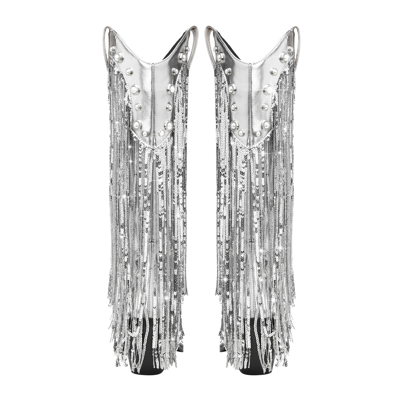 Silberne Cowboystiefel für Damen | Kniehohe