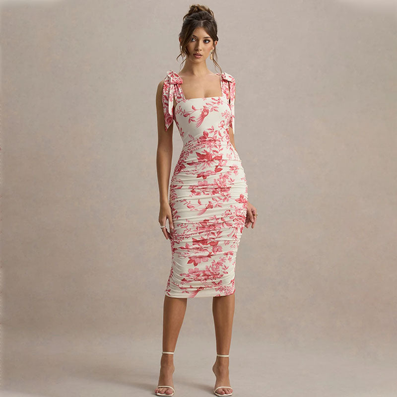 Kosena - Blumendruck  Midi Kleid mit Figurnahes Design für Sommer