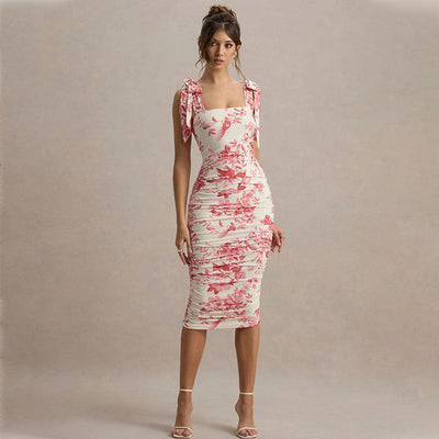 Kosena - Blumendruck  Midi Kleid mit Figurnahes Design für Sommer