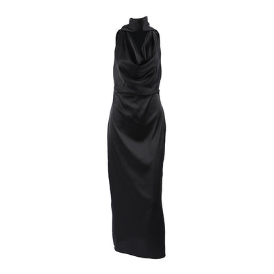 Damen Bodycon Midi Kleid Mit Halfterhals & Drapiertem Cowl-Ausschnitt - Kristíana