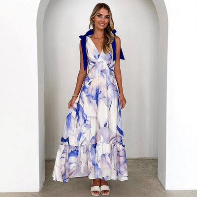 Ärmelos Damen Maxikleid Mit V-Ausschnitt und Krawattenschulter - Lóreley