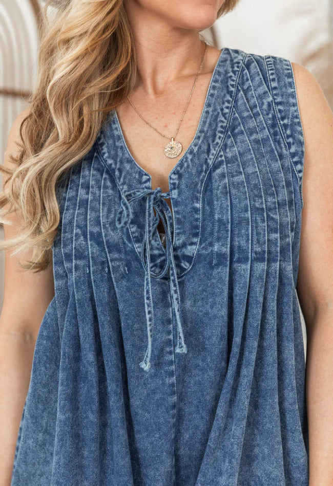 Alvida – Ärmeloser Denim-Strampler mit V-Ausschnitt für Damen