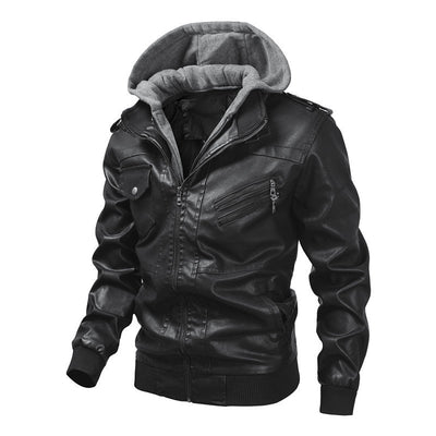 Lederjacke Herren abnehmbar Kapuze und Taschen