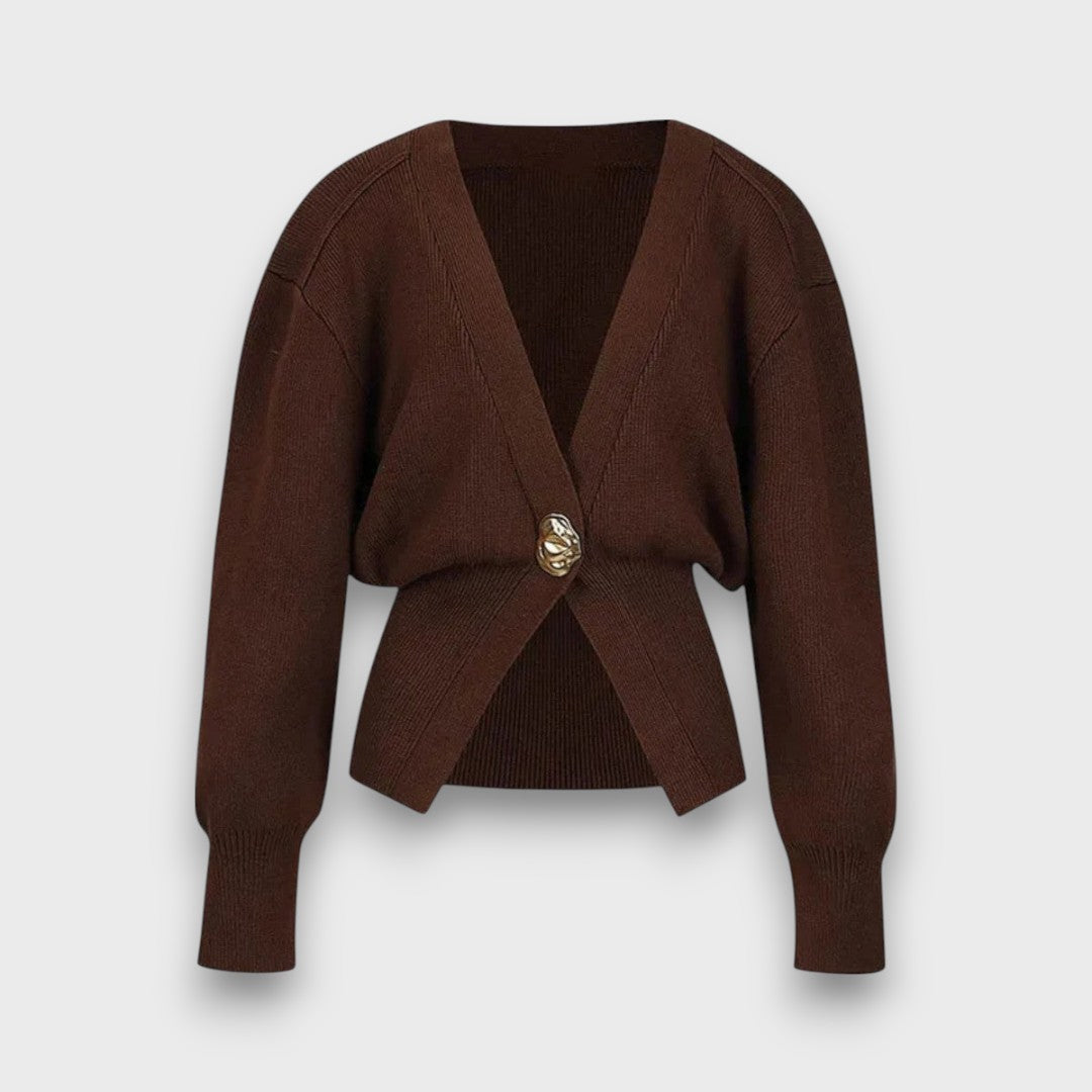 Enea – Tiefer V-Ausschnitt Cardigan mit Goldknopf