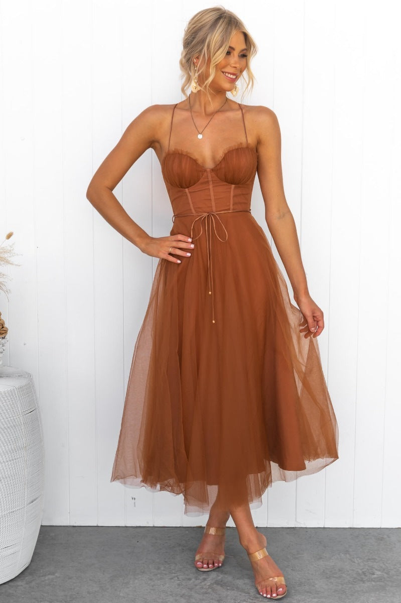 Linette - Elegantes A-Line Kleid mit Netzüberzug für Damen
