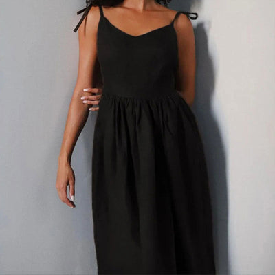 Solvej -  Damen Midi Kleid  V-Ausschnitt Mit Offener Rücken