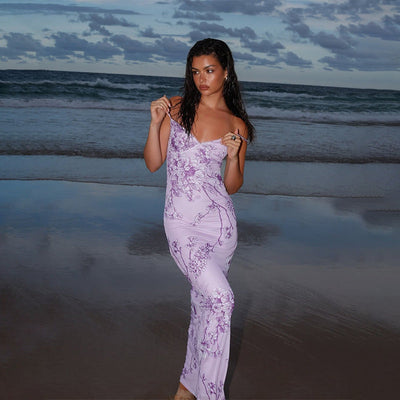 Maxikleid Damen Slim Fit  Spaghetti-Träger Für Sommer - Iglena