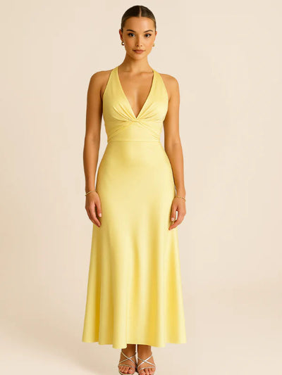 Fabiola – Elegantes Maxi Kleid Mit V-Ausschnitt Und Ohne Ärmel