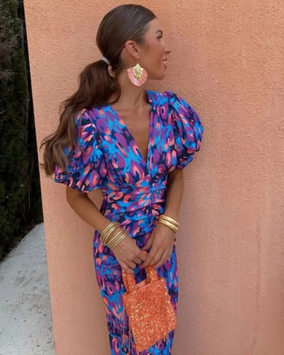 MARISOL - BUNTES KLEID MIT FALTEN