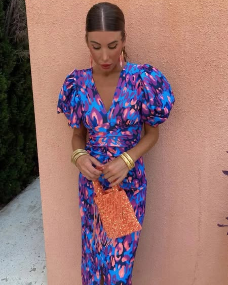 MARISOL - BUNTES KLEID MIT FALTEN