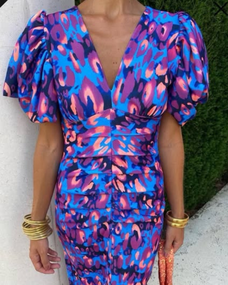 MARISOL - BUNTES KLEID MIT FALTEN