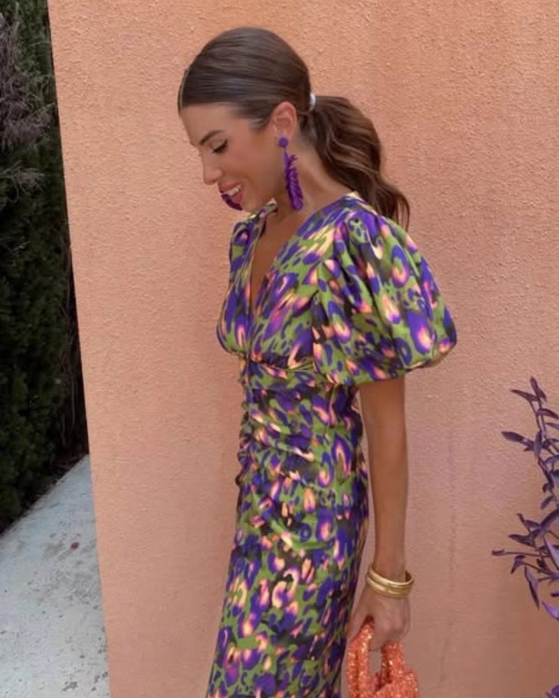 MARISOL - BUNTES KLEID MIT FALTEN