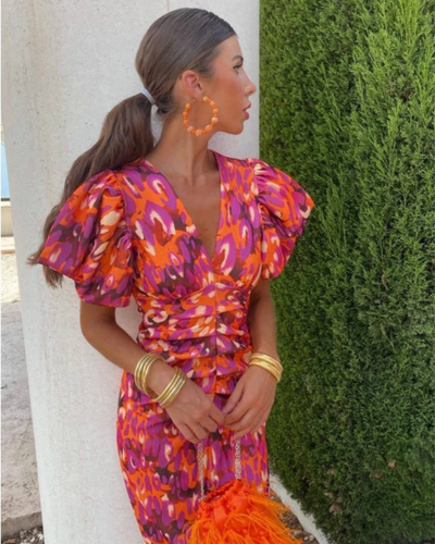 MARISOL - BUNTES KLEID MIT FALTEN