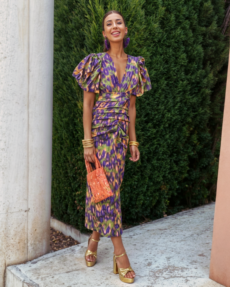 MARISOL - BUNTES KLEID MIT FALTEN