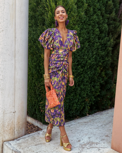 MARISOL - BUNTES KLEID MIT FALTEN