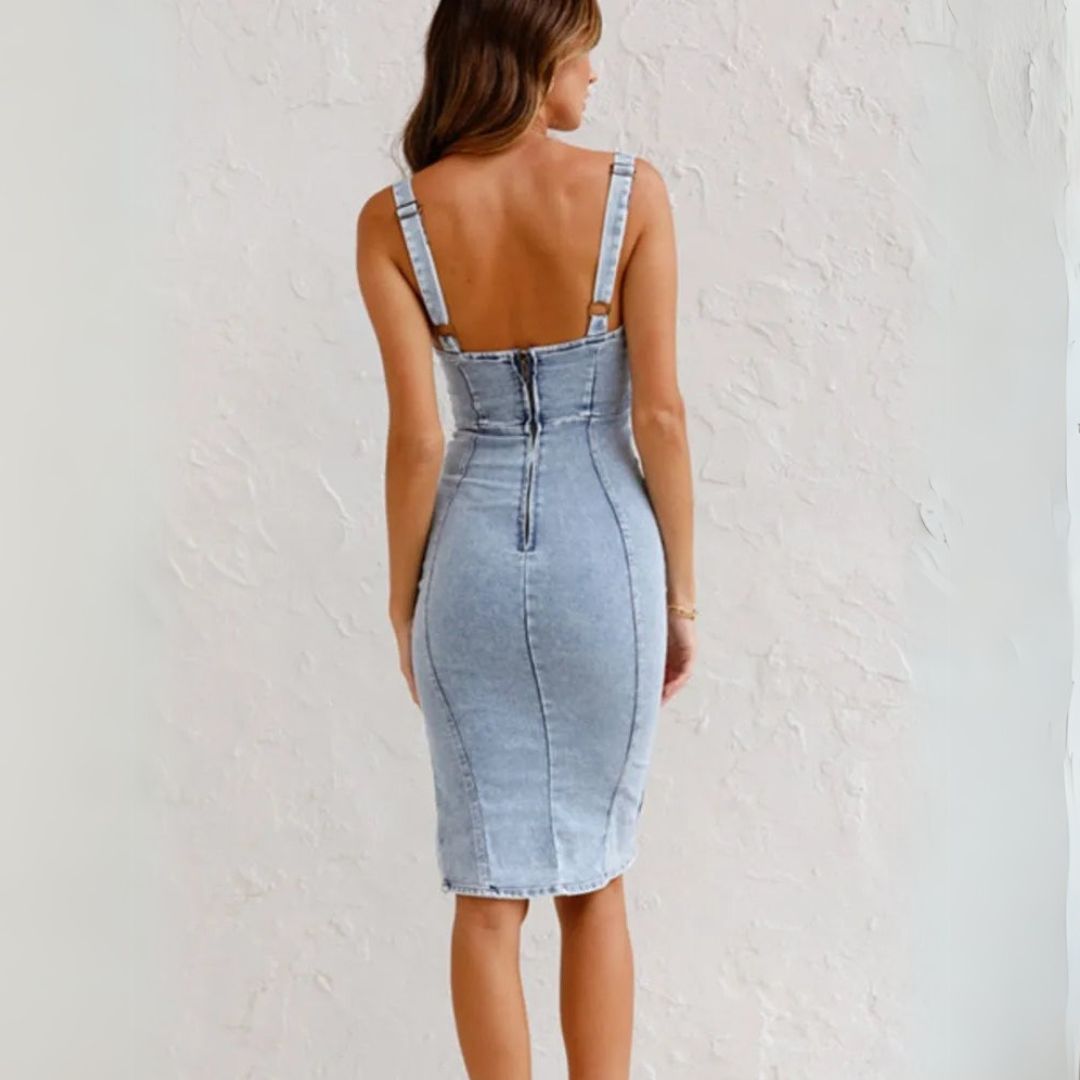 Jeanskleid für Damen - Sommerkleid mit Schlitz und offenem Rücken