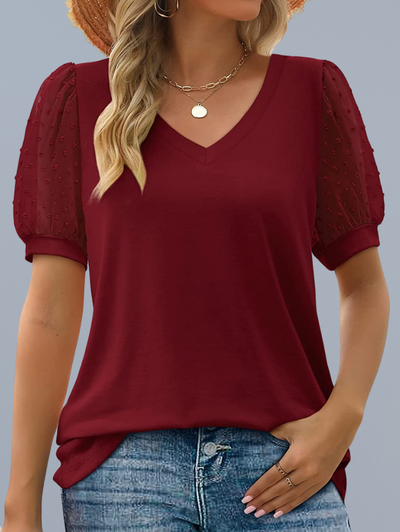 Heidi-Mode | V-Ausschnitt Top mit Mesh-Ärmeln