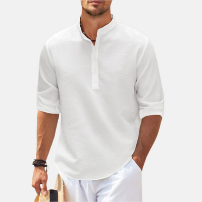 Hemd für Herren - Luftiges Sommerhemd in Leinen-Optik mit Mao-Kragen