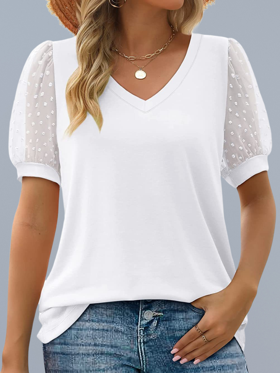 Heidi-Mode | V-Ausschnitt Top mit Mesh-Ärmeln