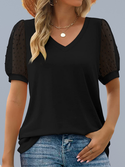 Heidi-Mode | V-Ausschnitt Top mit Mesh-Ärmeln