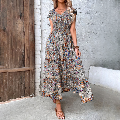 Damen Bohemian Bedrucktes Elegantes Ibiza Kleid | Maxi