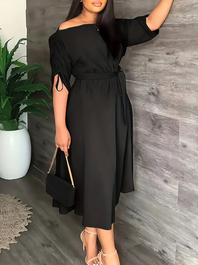 Heidi-Mode | One-Shoulder Rüsche Plus Size Midi Kleid
