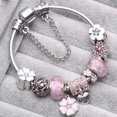 Pfirsichblüten Silberner Charm-Armband | Zeitloses und Elegantes Accessoire für Jeden Anlass