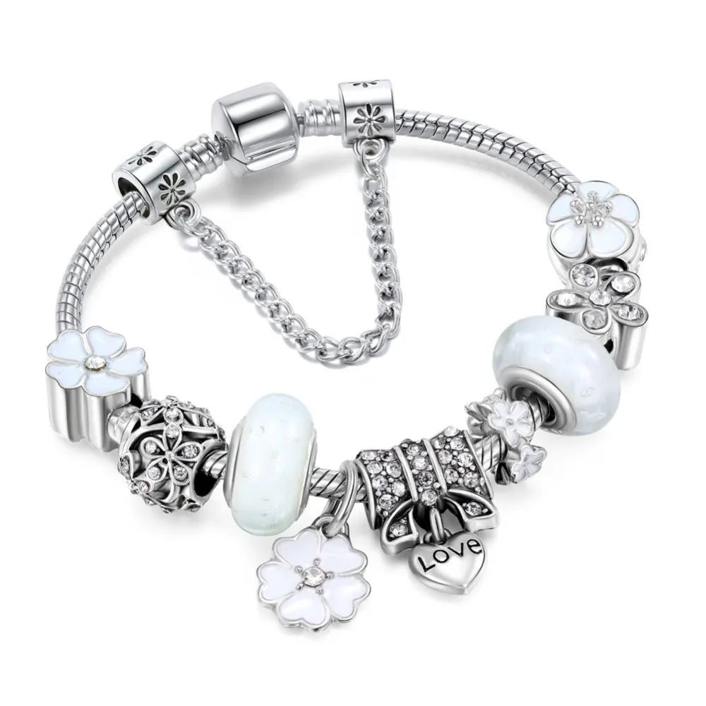 Pfirsichblüten Silberner Charm-Armband | Zeitloses und Elegantes Accessoire für Jeden Anlass