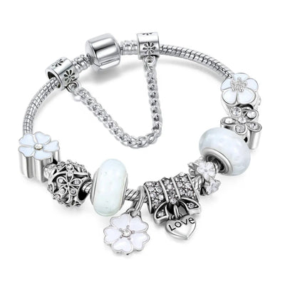 Pfirsichblüten Silberner Charm-Armband | Zeitloses und Elegantes Accessoire für Jeden Anlass